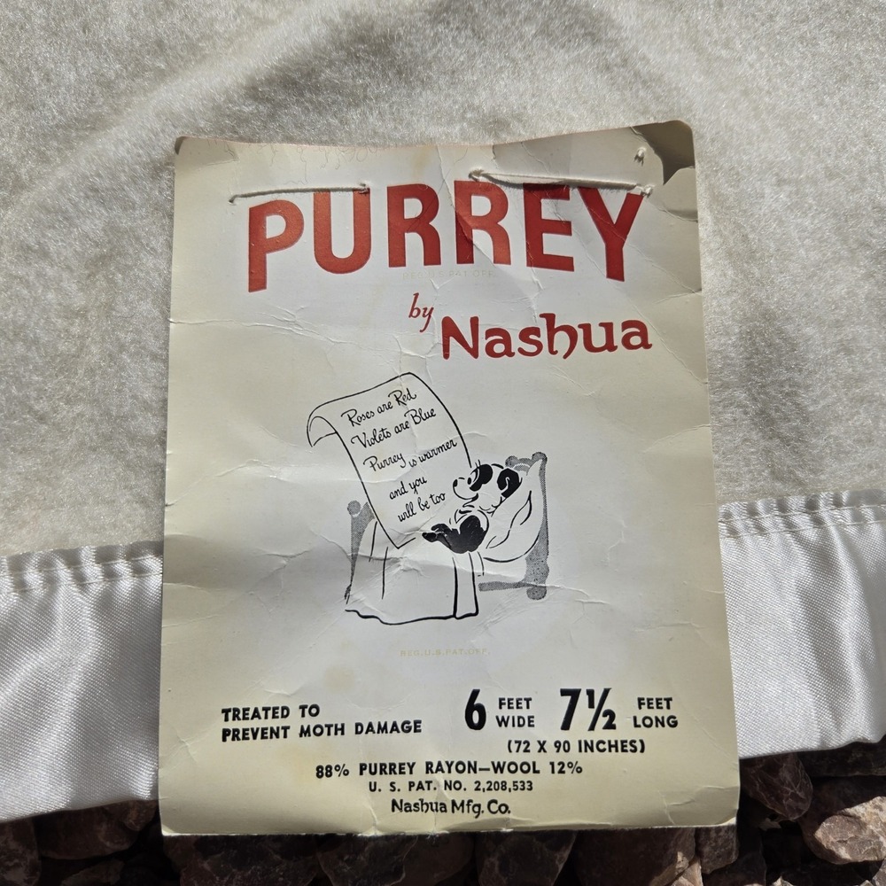 VINTAGE Nashua Queen‎ BLANKET Bedding Satin Edge Wool Rayon 72 x 90" Ivory RARE